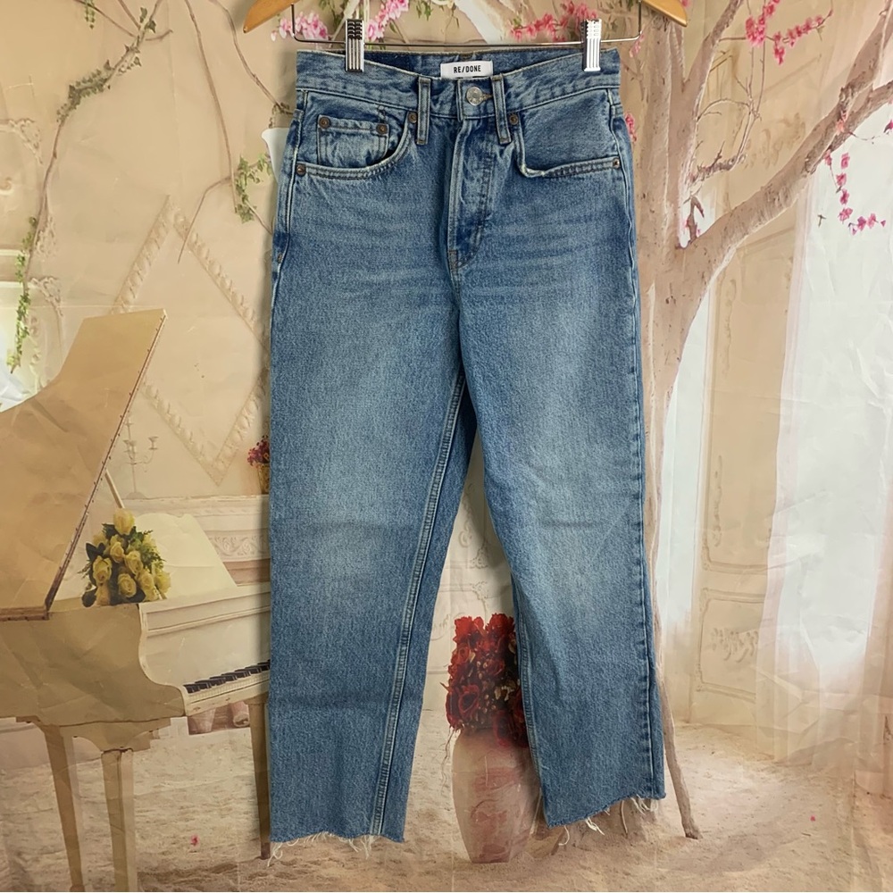 Re/Done Cool Medium Blue Raw Hem Jeans